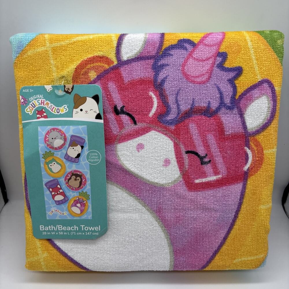 Squishmallows Bath/Beach Towel 28" x 58" Lola The Unicorn